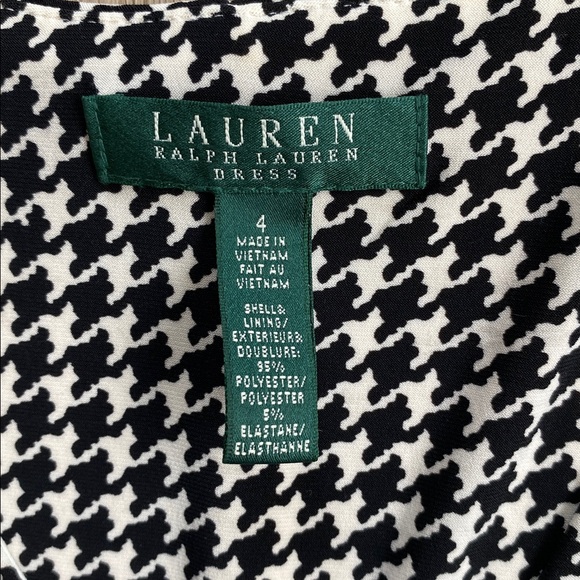 Lauren Ralph Lauren Houndstooth Faux Wrap Dress Black White Career Office Midi - Picture 4 of 11